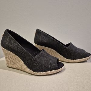 Toms Michelle Black and Tan Wedge Espadrilles